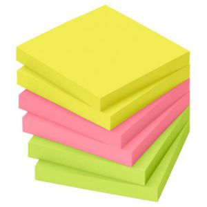 Karteczki samoprzylepne Tres 75x75mm, 80szt róż/ziel/żółt